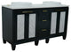 61" Double Sink Vanity, Dark Gray Finish With Engineered Stone Top, Round Sink