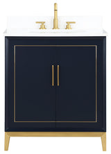 Gracie 30" Bathroom Vanity, Pacific Blue/ Satin Brass, 30"