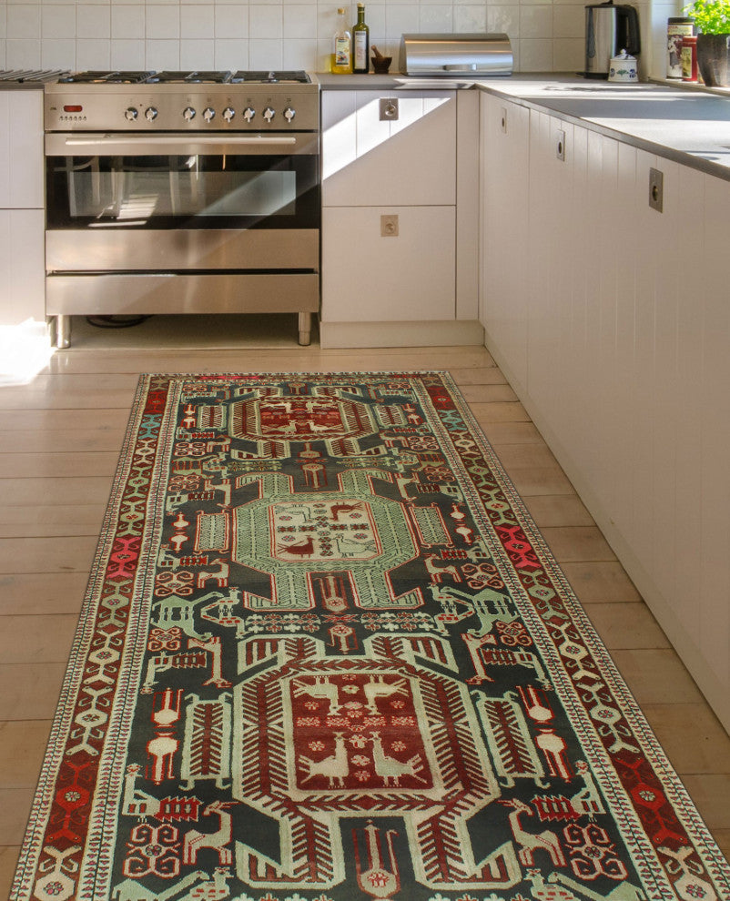 Semi-Antique Indiana Charcoal/Beige Runner, 4'11x10'6