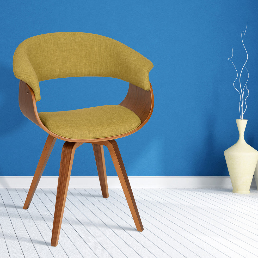 Scout Modern Chair, Green Fabric and Walnut Wood