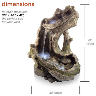 Alpine Rainforest Waterfall Tree Trunk Fountain With LED Lights, 41" Tall