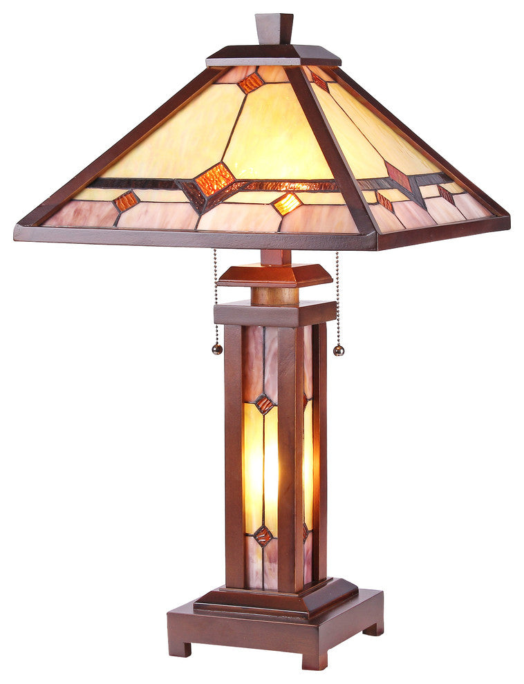 Chloe Lighting Kay Mission 3 Light Double Lit Wooden Table Lamp