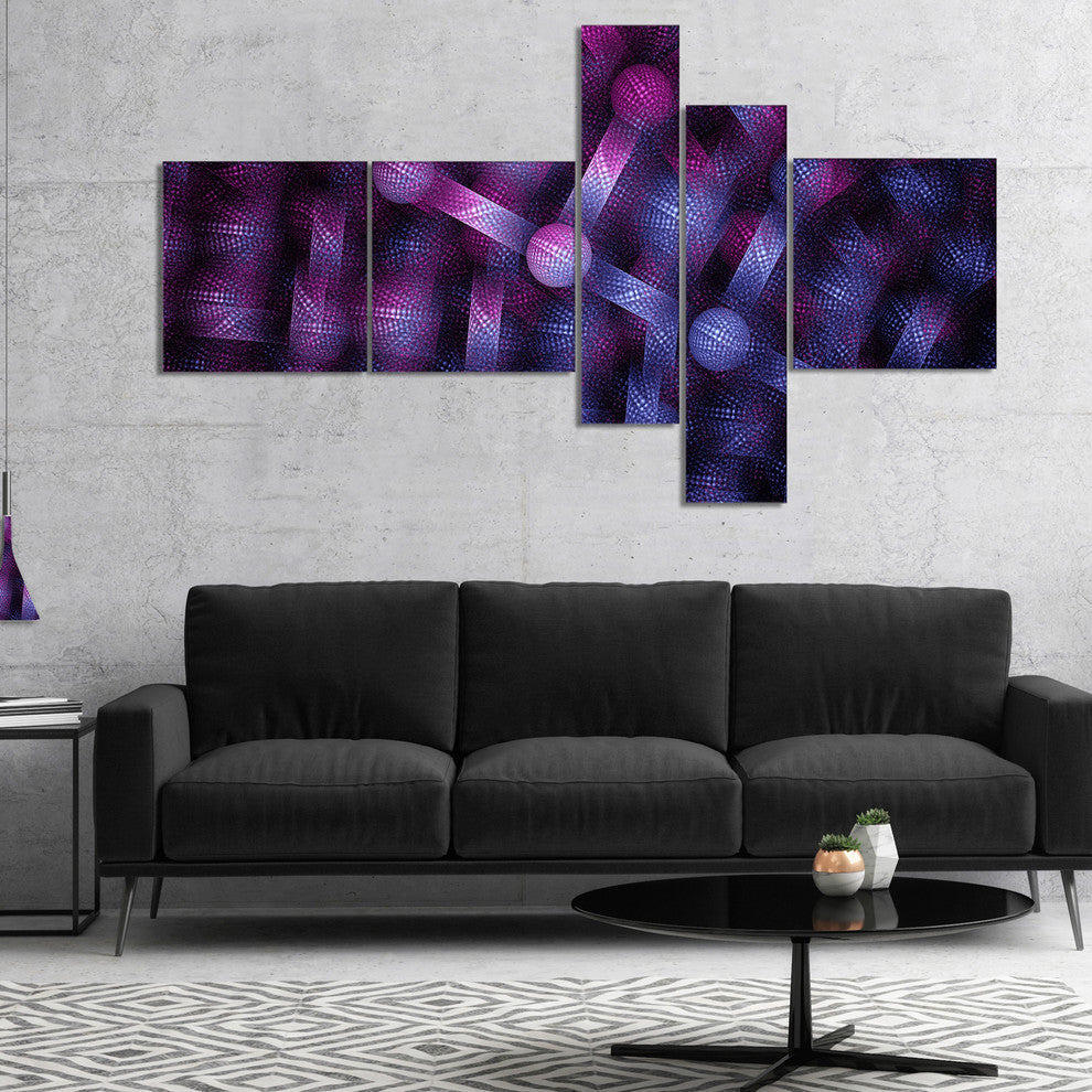 Crystal Cell Purple Steel Texture, Abstract Wall Art Canvas, 60"x32", 5 panels