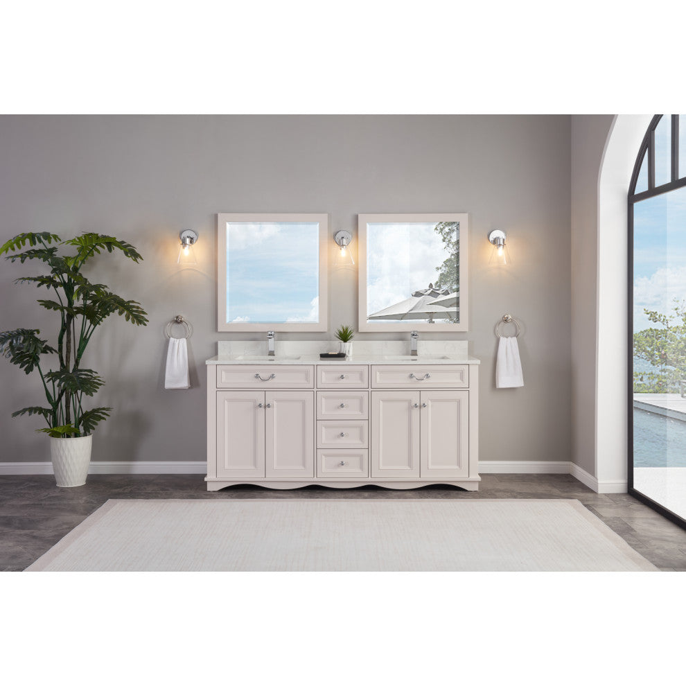 Legion Furniture WS2512 Series Bathroom Sink Vanity, Dreamy White, 72", Artificial Stone Top, Double Sink