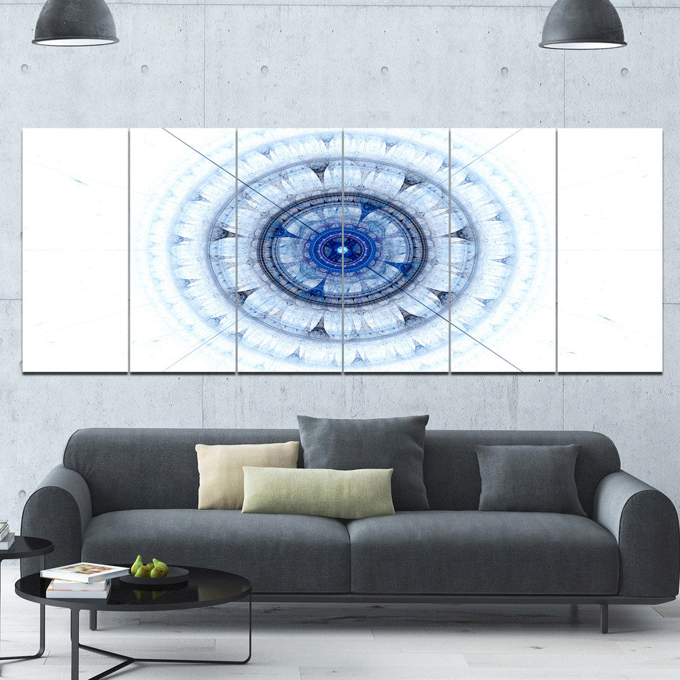 Cabalistic Blue Fractal Sphere, Abstract Canvas Art Print, 70"x28", 6 Panels