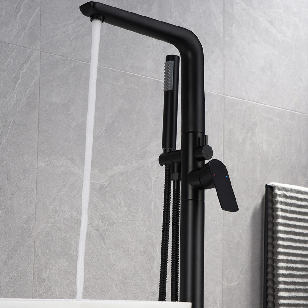 Floor Mounted Freestanding Tub Faucet With Handshower & Dual Handles