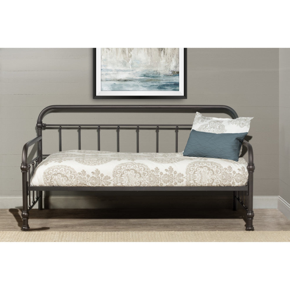 Farmhouse Twin Daybed, Spindle Design With Metal Frame, Bronze, Single