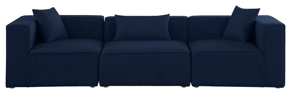 Cube Upholstered Modular Sofa, Navy, 3-Piece: 1 Armless Chair, 2 Corner Chair, Linen Texured Fabric
