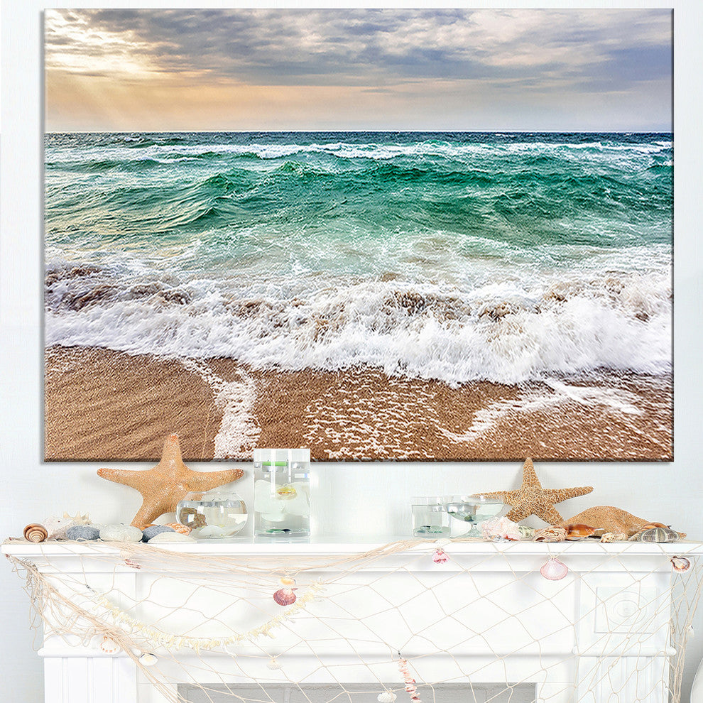 "Crystal Clear Blue Foaming Waves" Seashore Canvas Wall Art, 32"x16"
