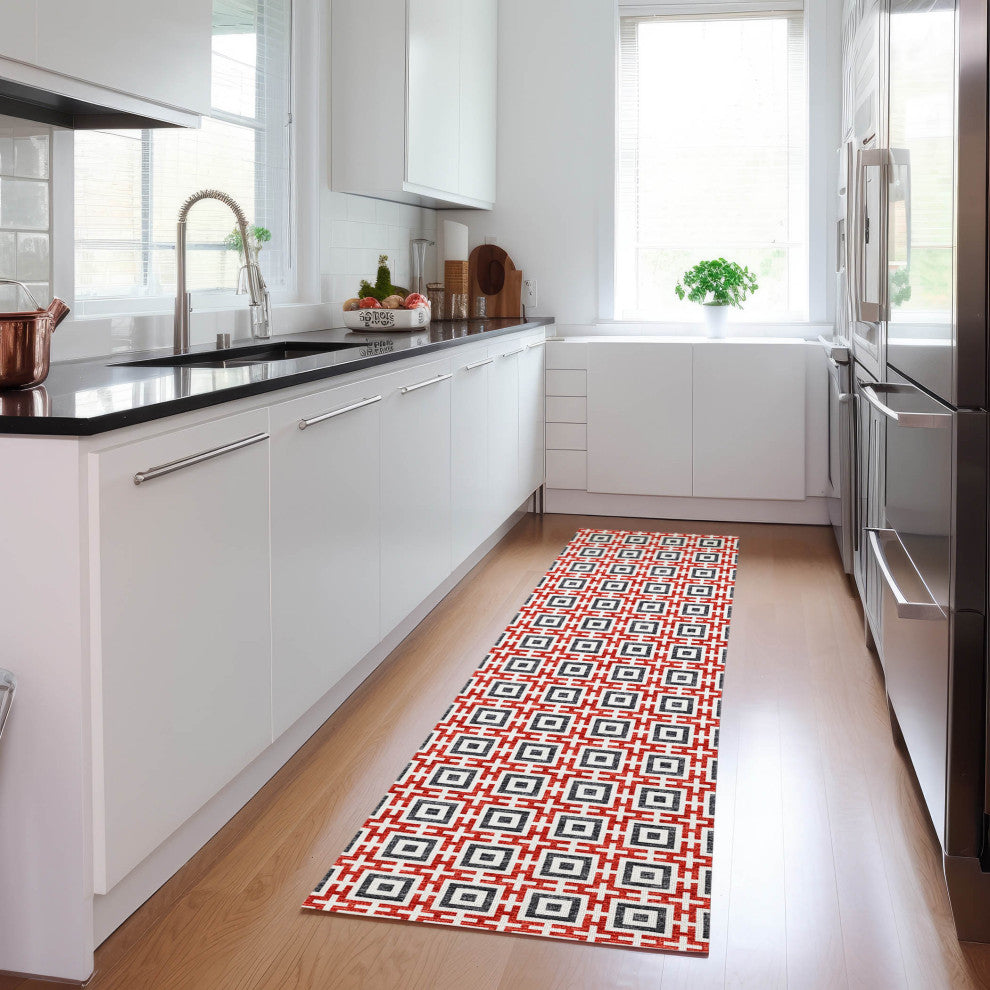 Indoor/Outdoor Marlo MO1 Red Machine Washable 2'3" x 12' Rug