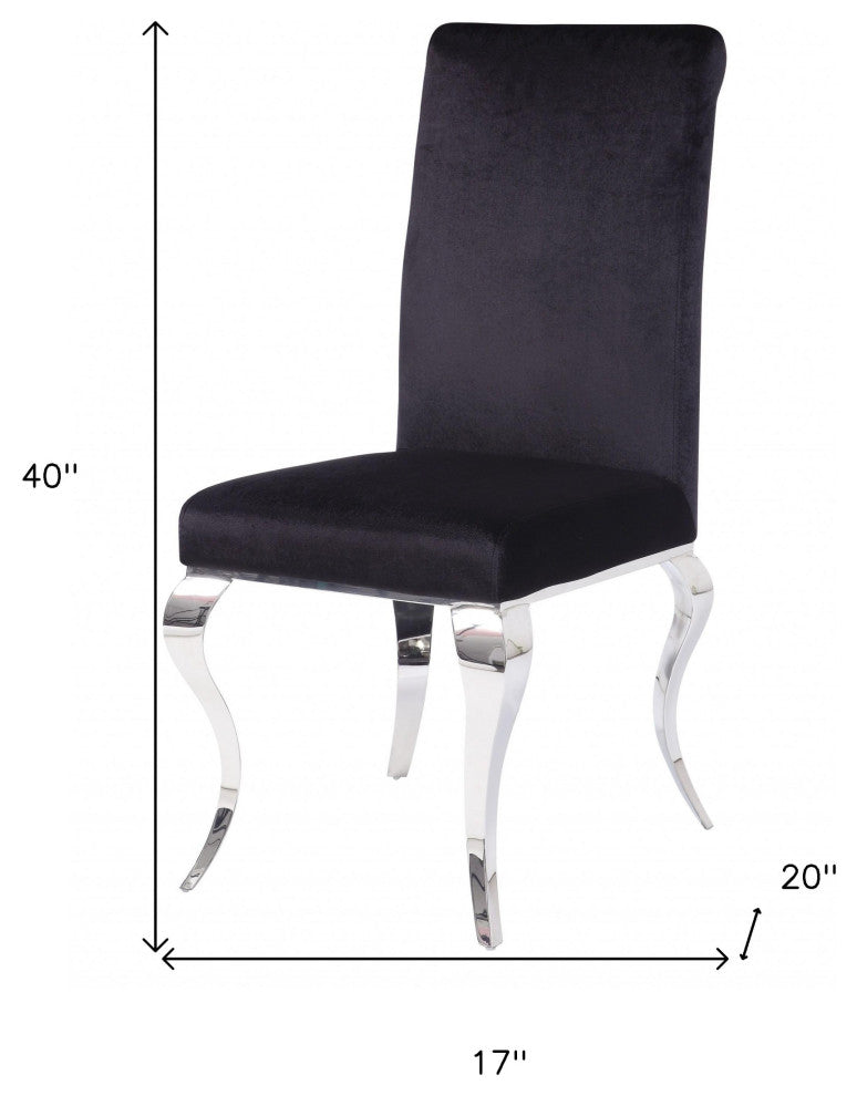 Set of Two Black And Silver Upholstered Fabric Dining Side Chairs