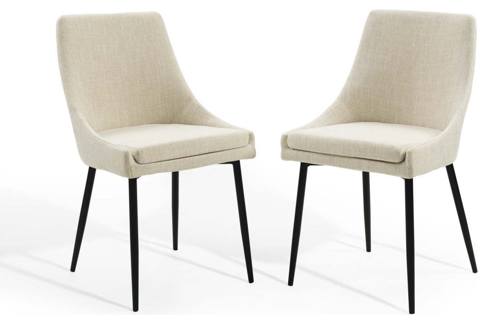 Side Dining Chair, Set of 2, Fabric, Metal, Black Beige, Cafe Bistro Restaurant