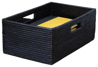 Artifacts Rattan™ Rectangular Shelf Basket with Side Handles, Tudor Black