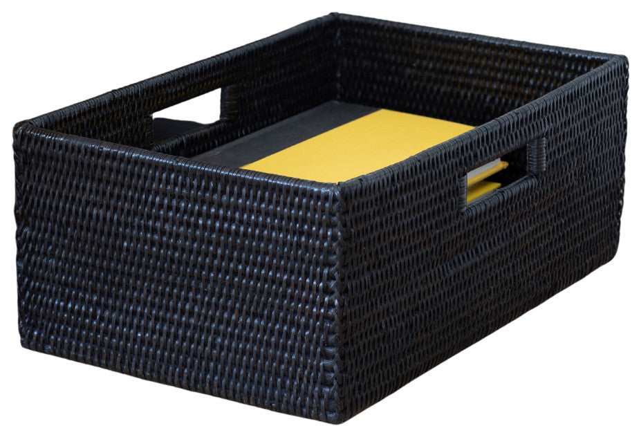 Artifacts Rattan™ Rectangular Shelf Basket with Side Handles, Tudor Black