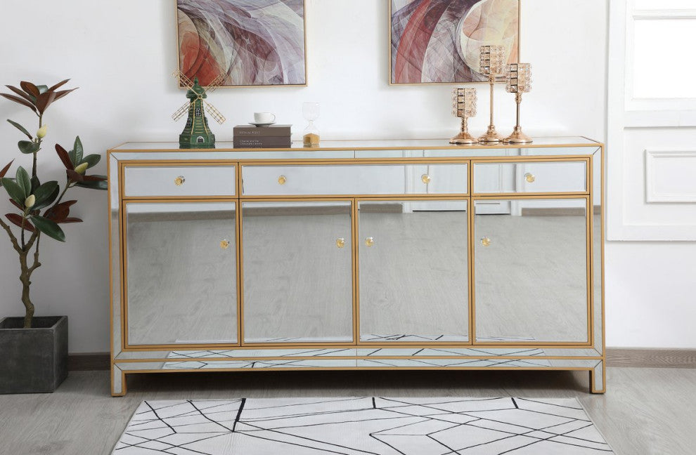 Elegant MF72072G Reflexion 72" Mirrored Credenza, Gold