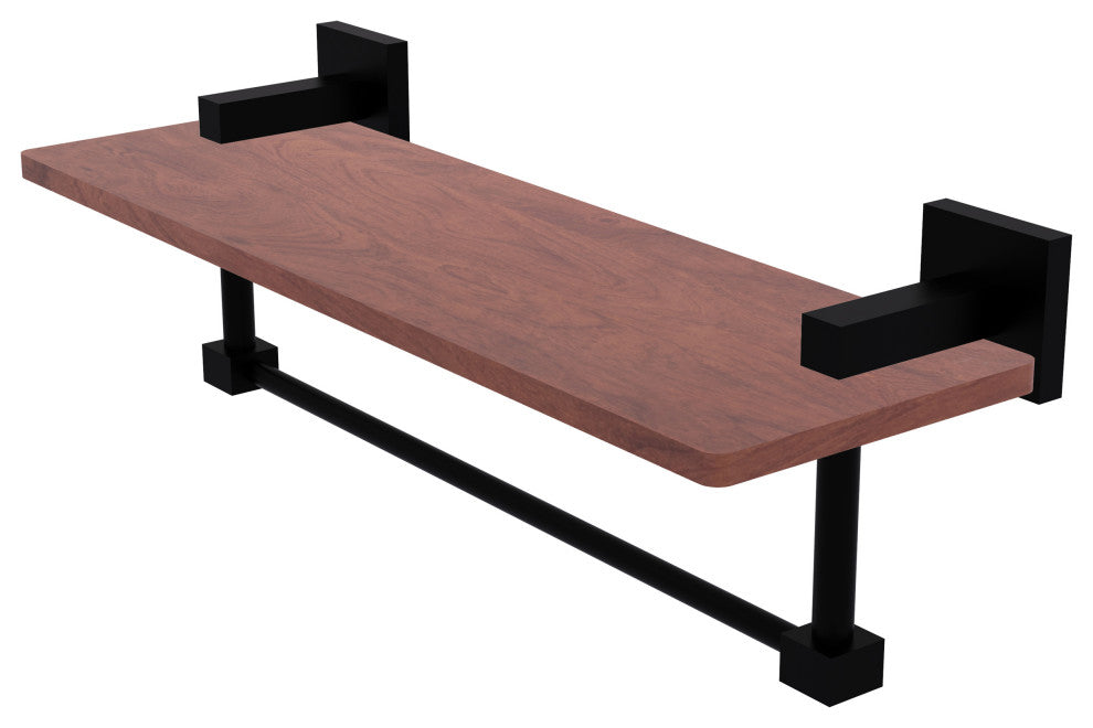 Montero 16" Solid Wood Shelf with Integrated Towel Bar, Matte Black