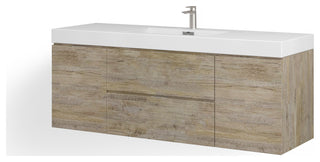 Boutique Bath Vanity, Natural Wood, 60", Single Sink, Wall Mount
