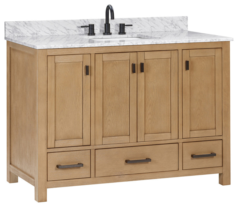 Avanity Modero 48" Vanity Combo, Brushed Oak and Carrara White Marble Top