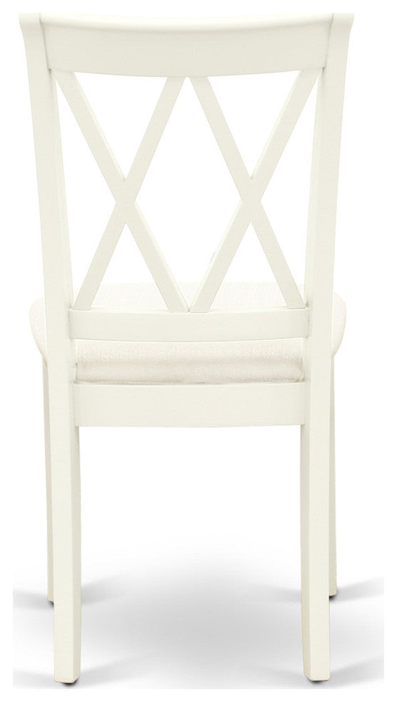 5Pc Dining Set, Round Dinette Table, Four Kitchen Chairs, Linen White Finish