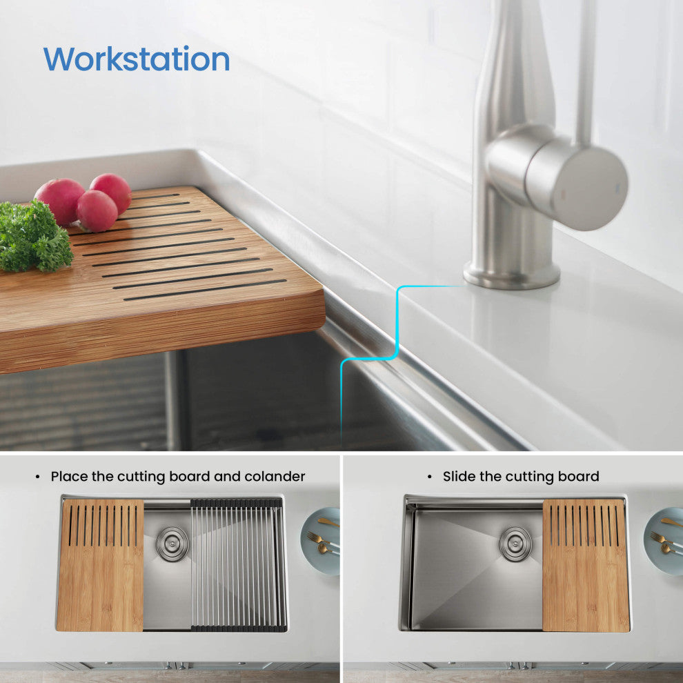 24"³ T-316 Stainless Steel Single Bowl Workstation Undermount Kitchen Sink