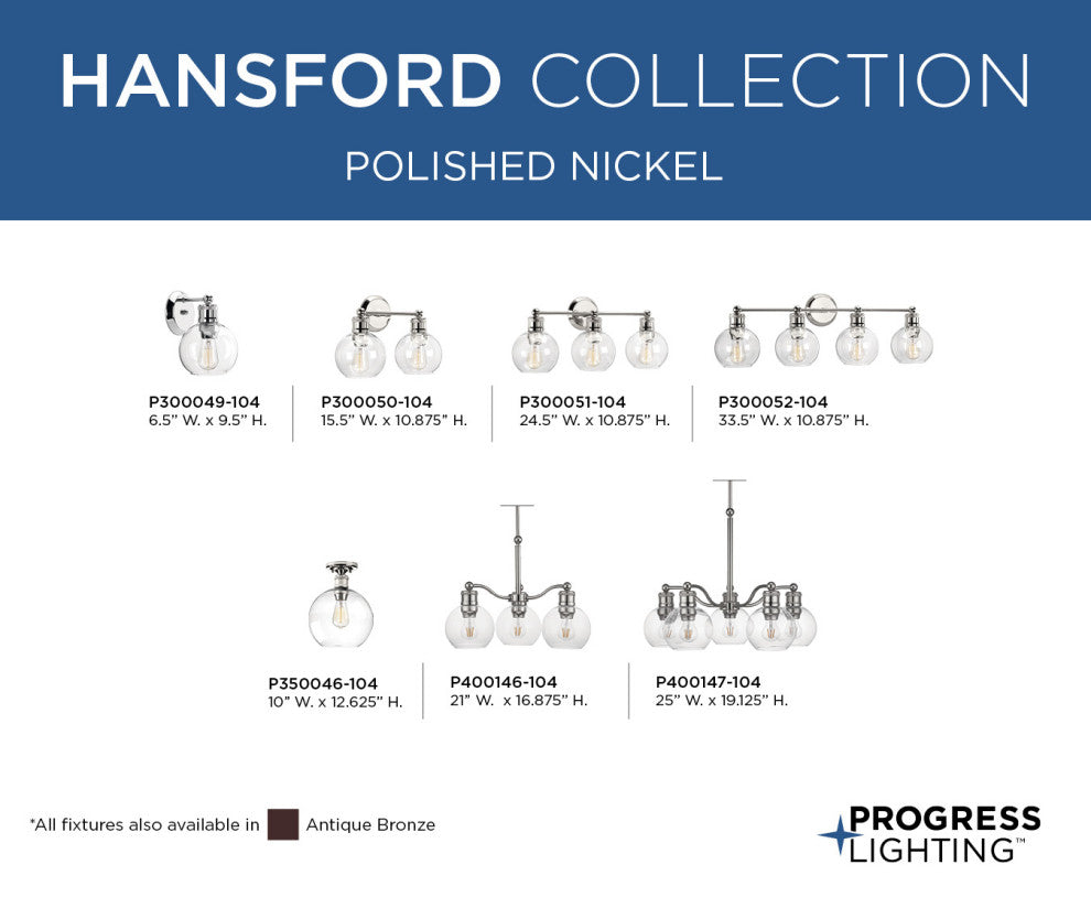 Hansford Collection 4-Light Bath and Vanity, Polished Nickel