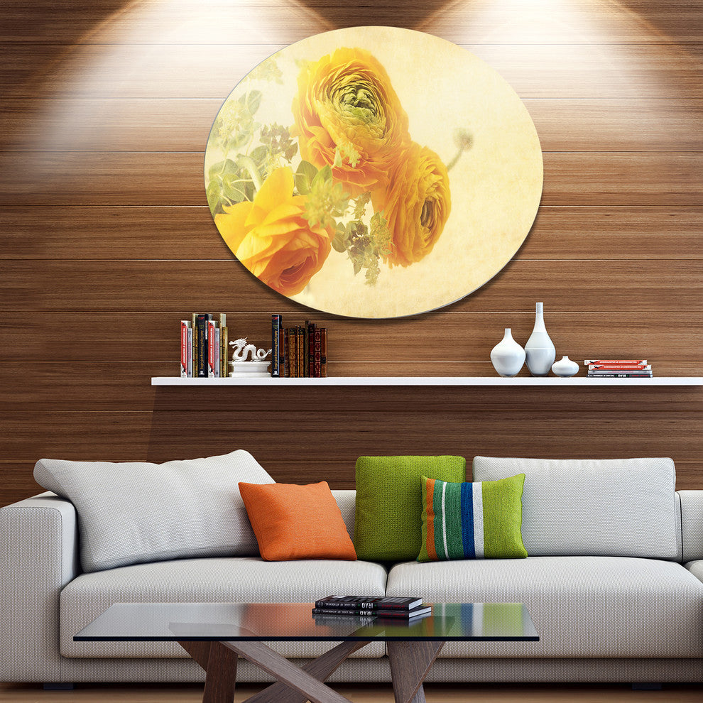Bunch Of Yellow Ranunculus Flowers, Floral Round Wall Art, 36"
