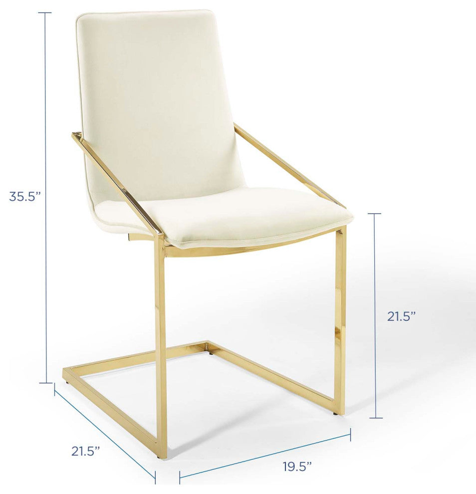 Side Dining Chair, Velvet, Metal, Gold Ivory White, Modern, Bistro Restaurant