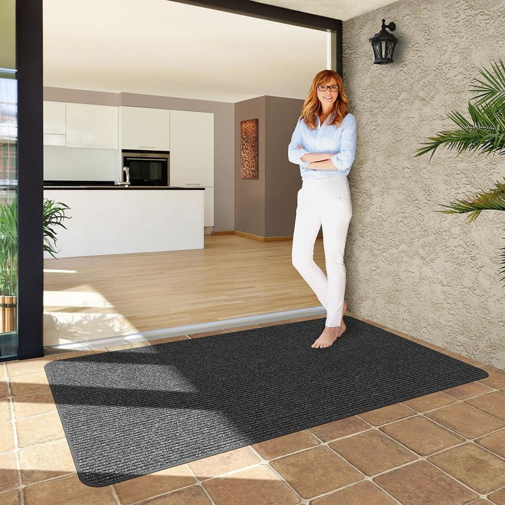 Skid-Resistant Heavy-Duty Door Mat, Charcoal Black, 2'x4'