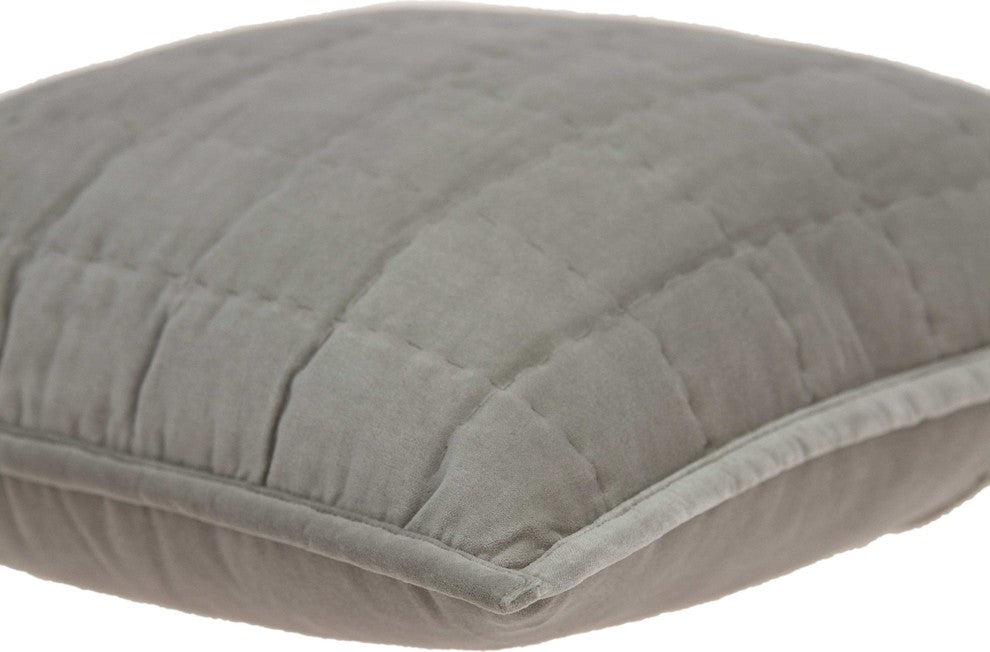 20" X 7" X 20" Transitional Gray Solid Quilted Pillow Cover With Poly Insert