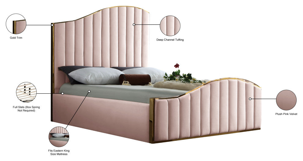 Jolie Black Velvet King Bed, Pink, King