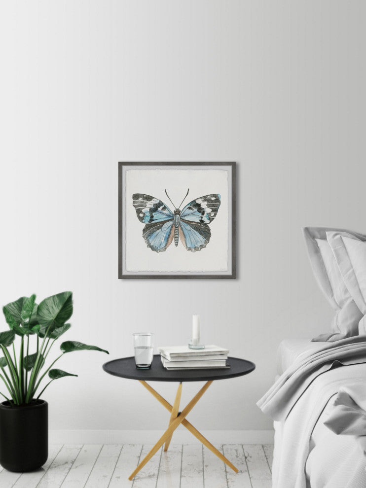 "Ocean Blue Shade Butterfly" Framed Painting Print, 24"x24"