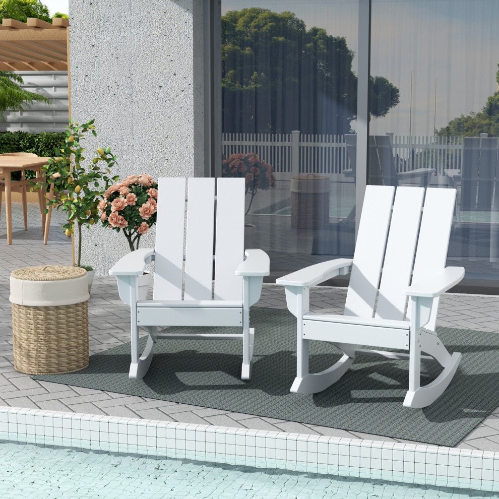 WestinTrends Set of 2 Modern Adirondack Outdoor Rocking Chairs, White