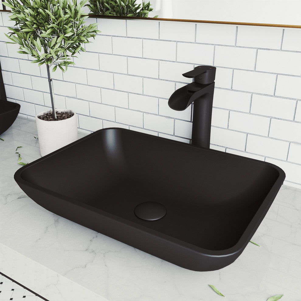 Sottile 18"L x 13"W Glass Vessel Sink and Niko 11"H Faucet Set