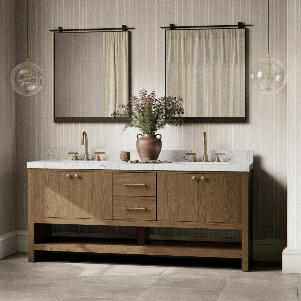 Anthem Double Vanity 72", Carrara Marble, Washed Natural, Brushed Brass