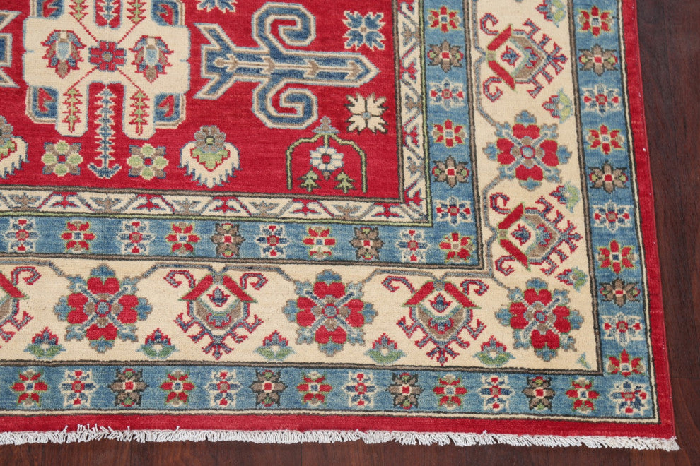Kazak Carpet Handmade Oriental Traditional Pakistani Area Rug, Red, 7'9"x5'9