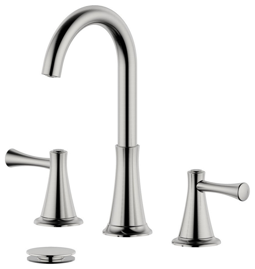 Kassel Double Handle Brushed Nickel Faucet, Drain Assembly Without Overflow