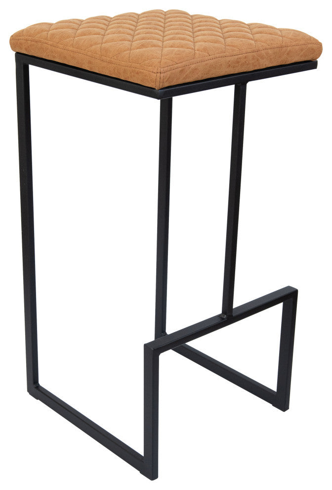 Quincy Square Barstool with Leather Seats and Metal Frame with Footrest, Light Brown
