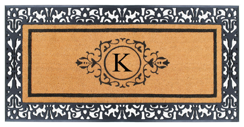 A1HC Paisley Rubber & Coir Outdoor Durable Monogrammed Doormat, 30"X60", Black,