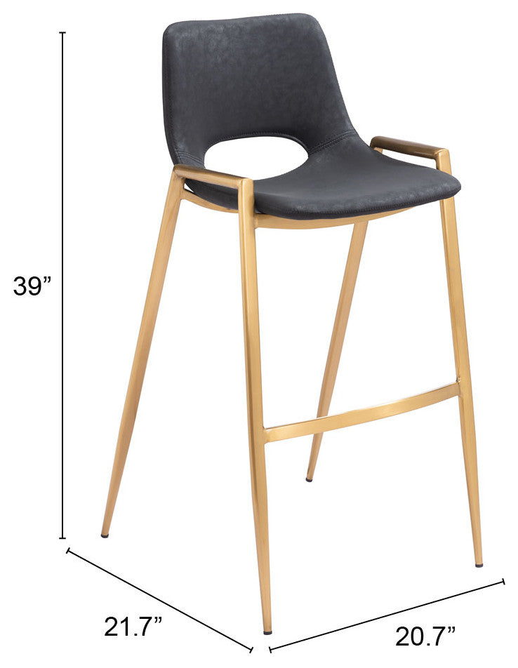 Desi Barstool Chair, Set of 2 Black/Gold