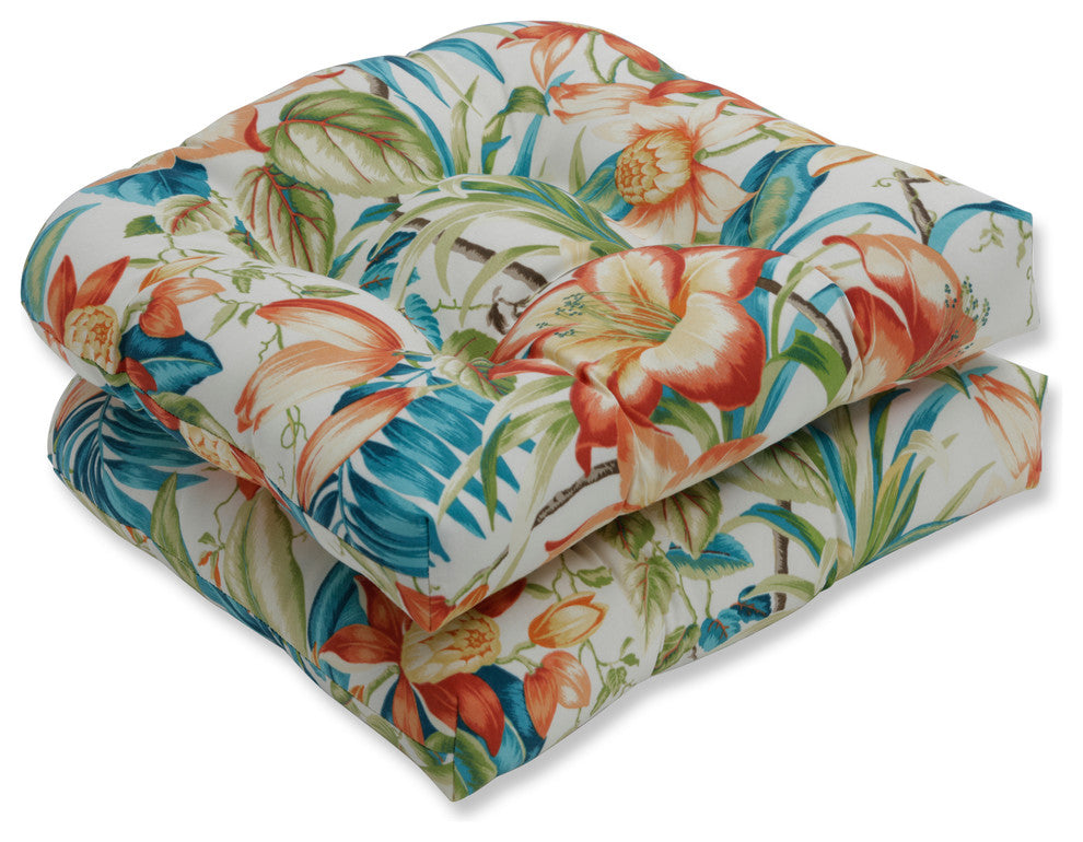 Botanical Glow Tiger Lily Wicker Seat Cushions, Set of 2, 19"x19"x5"