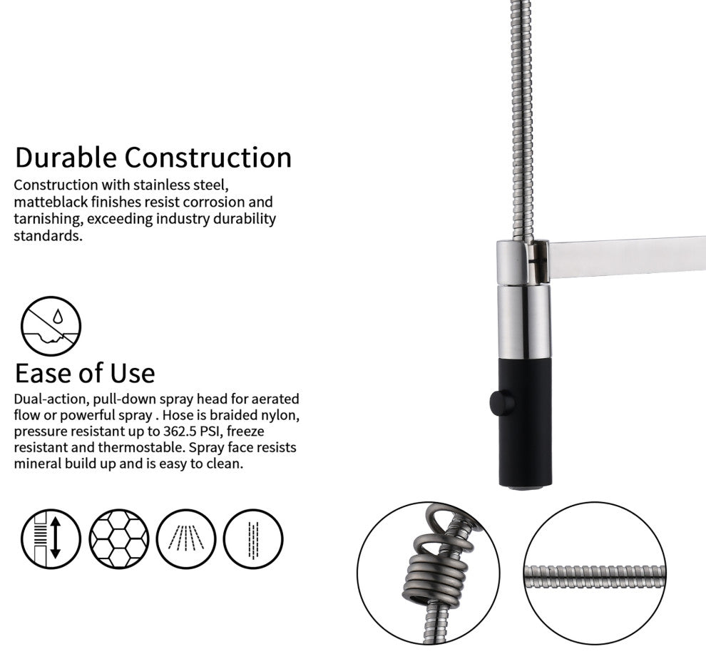 Single Handle Deck Mounted Spring Neck Pull Down Kitchen Faucet