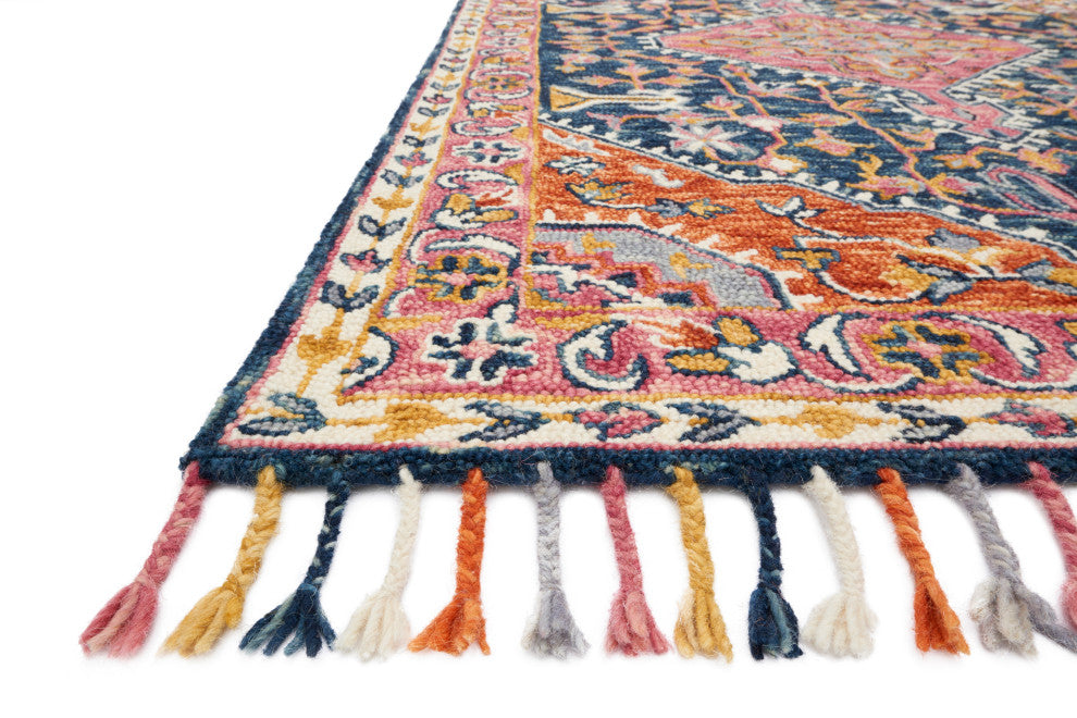 Navy Multi-Colored 100% Wool Hooked Zharah Area Rug by Loloi, 2'6"x7'6"