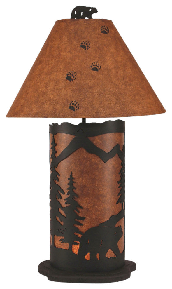 Large Kodiak and Rustic Brown Bear Scene Table Lamp With Nightlight