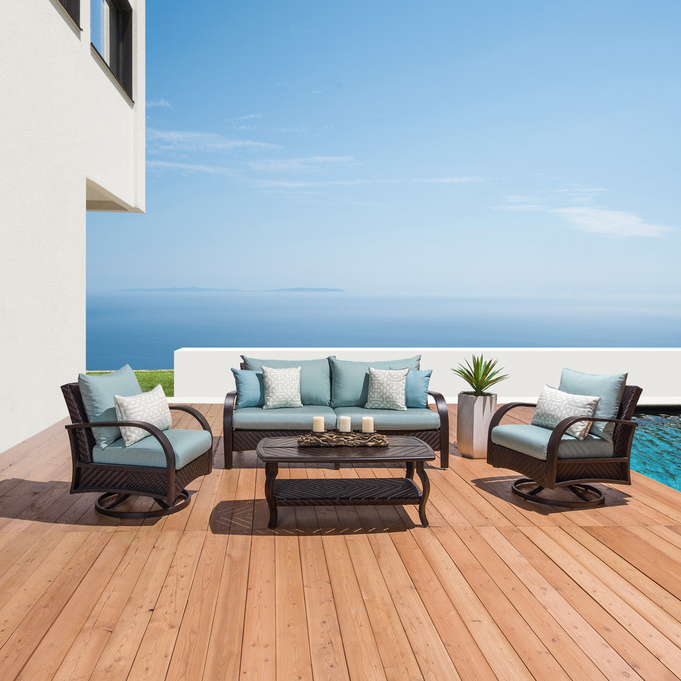 Barcelo 4 Piece Aluminum Outdoor Patio Motion Club and Sofa Set, Spa Blue