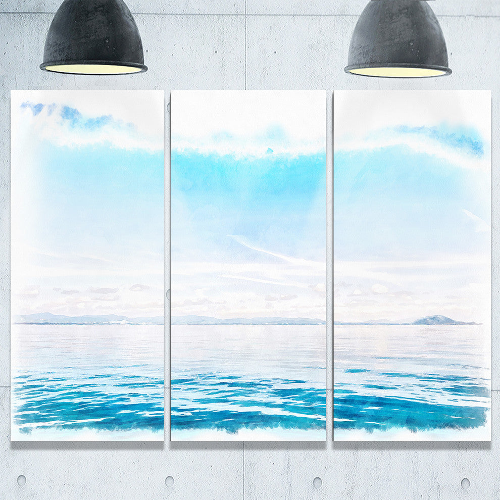 "Blue Horizon Digital Watercolor" Metal Wall Art, 3 Panels, 36"x28"