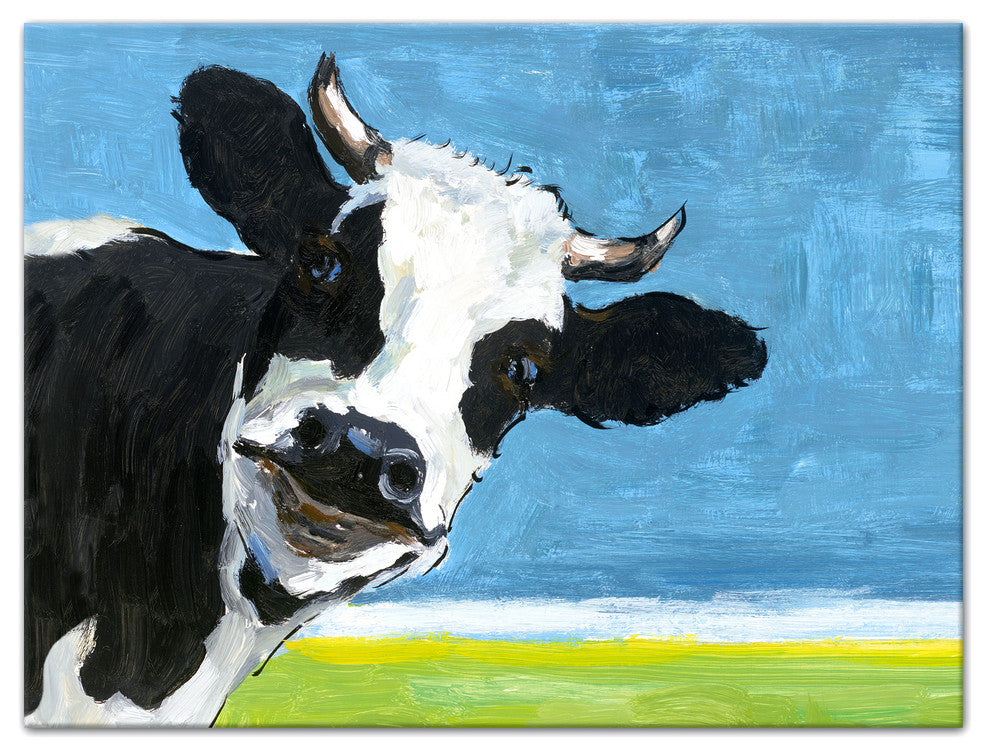 The Curious Dairy Cow 12x16 Canvas Wall Art