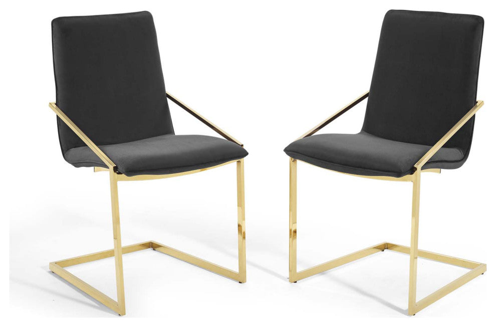 Side Dining Chair, Set of 2, Velvet, Metal, Gold Black, Cafe Bistro Restaurant