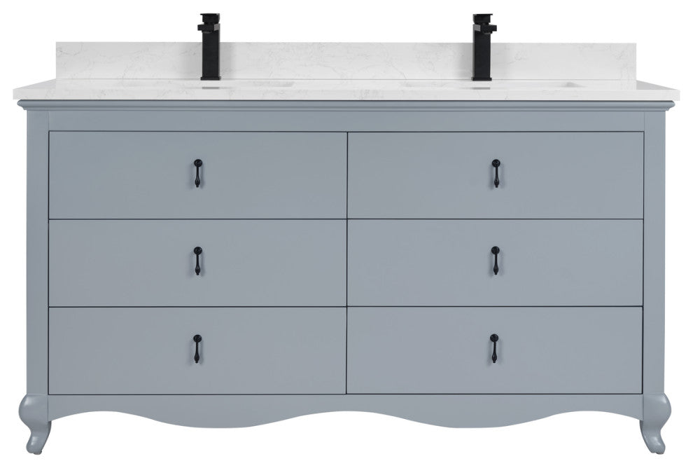 Legion Furniture WS2512 Series Bathroom Sink Vanity, Cadet, 60", Artificial Stone Top, Double Sink