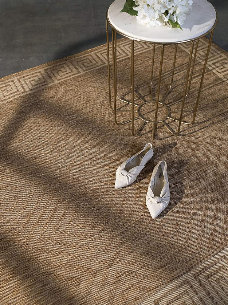 Outdoor Collection Geometric Area Rug - UV Safe Rug, Neutral, 5'3"x7'6"