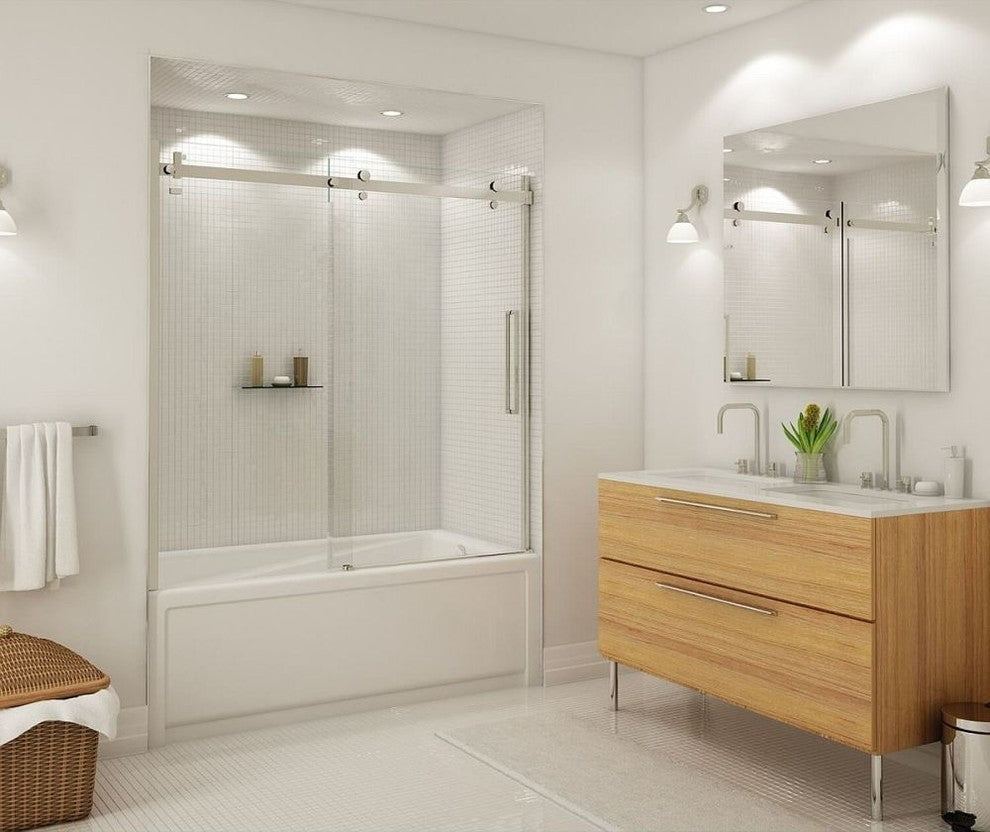 MAAX Halo Frameless Slider Tub Door with Clear Glass, Brushed Nickel